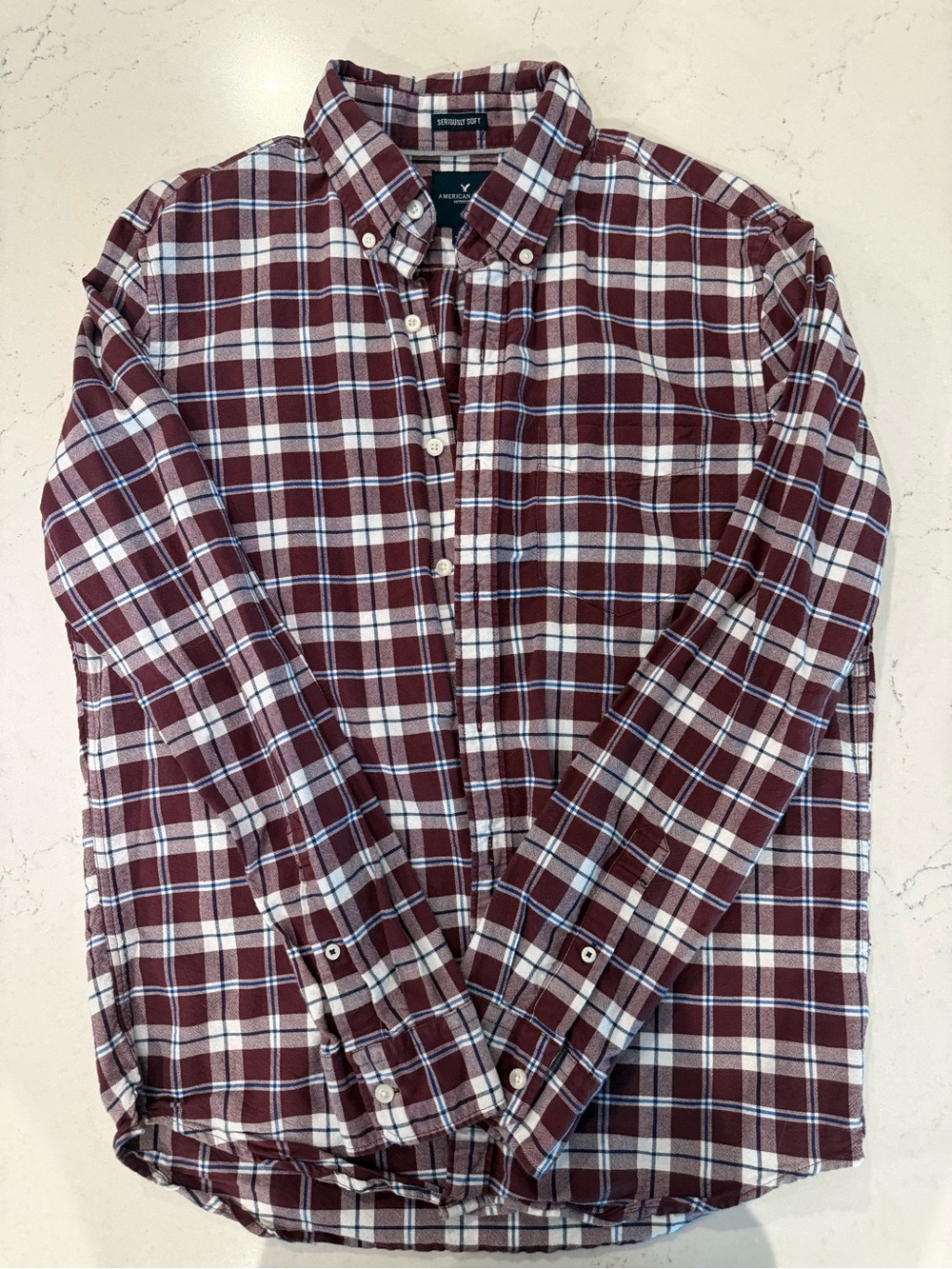 American Eagle Outfitters Burgundy & White Plaid Button-Down Shirt Medium